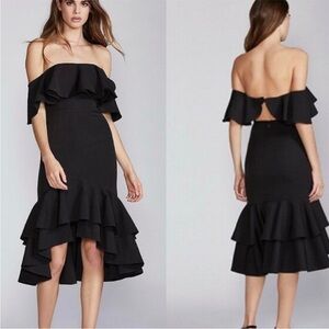 NWT FAME & PARTNERS X FREE PEOPLE Off the Shoulder Ruffle Dress Black Midi US 6